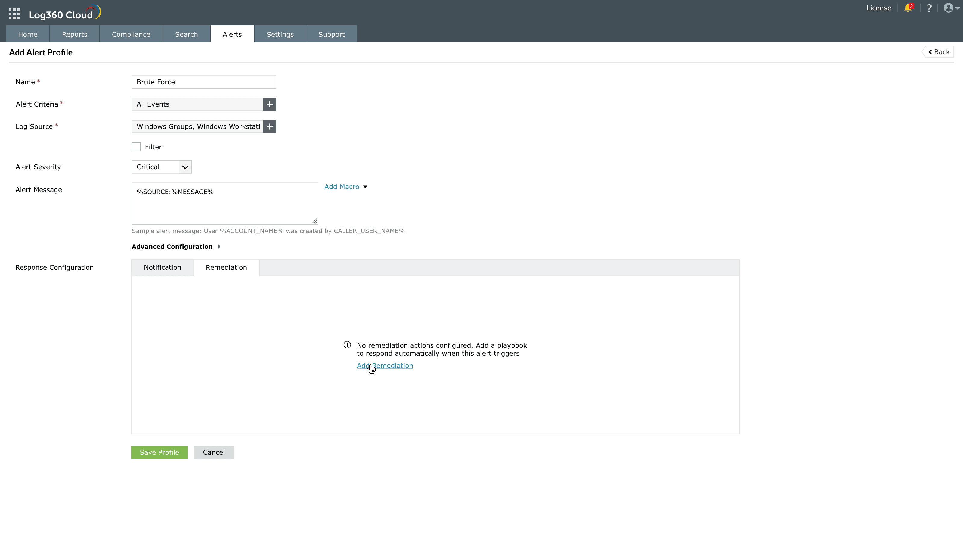 Playbook remediations configuration