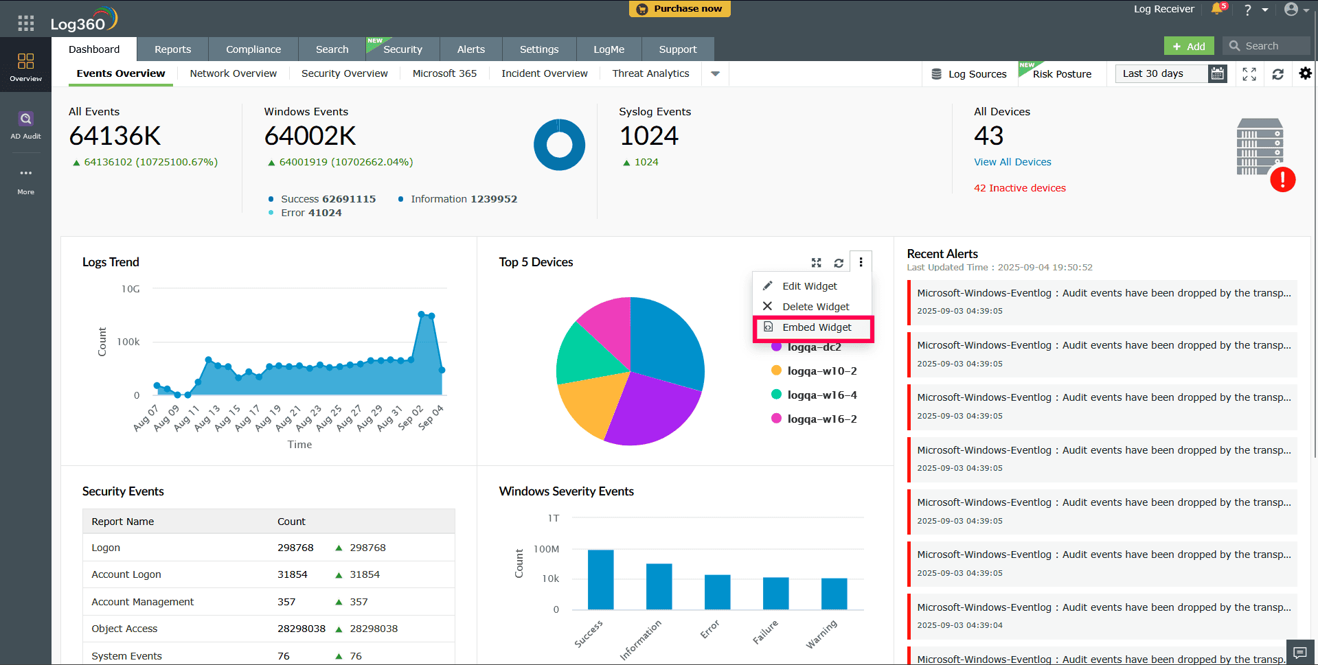 Embedding a widget in the dashboard