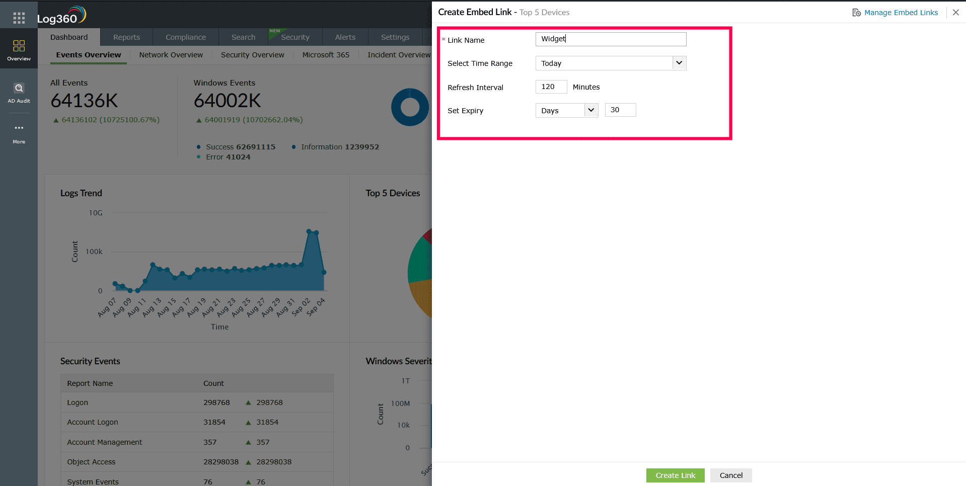 Configuring an Embed widget link