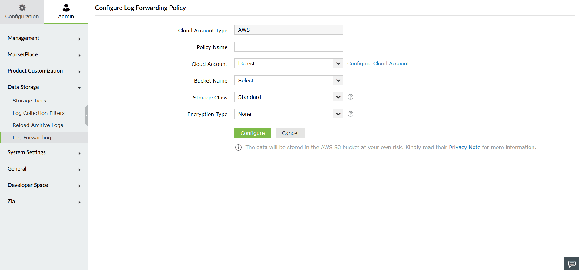 Log forwarding