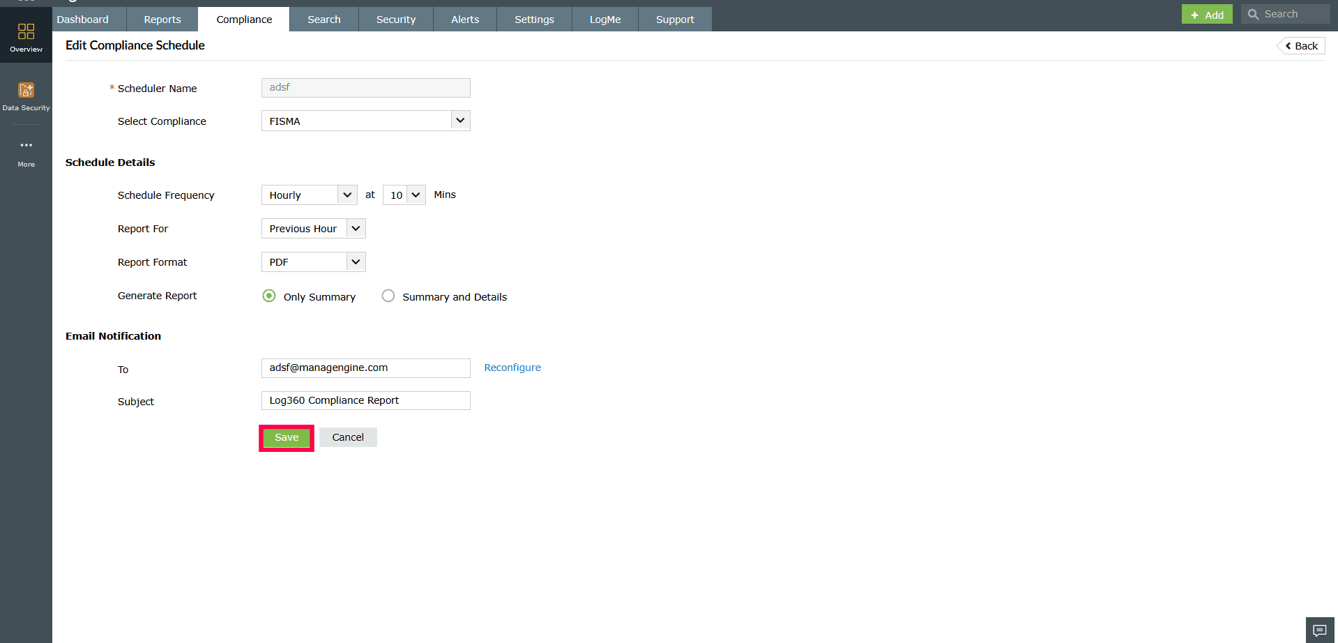 Editing a compliance scheduler