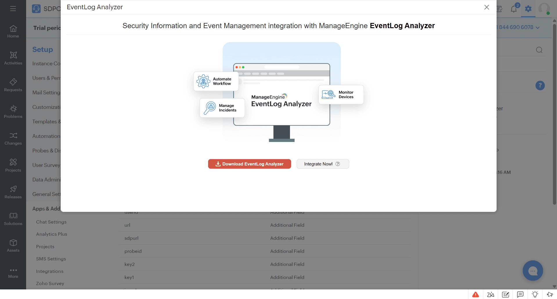 Steps to Integrate EventLog Analyzer with ManageEngine ServiceDesk Plus On-Demand