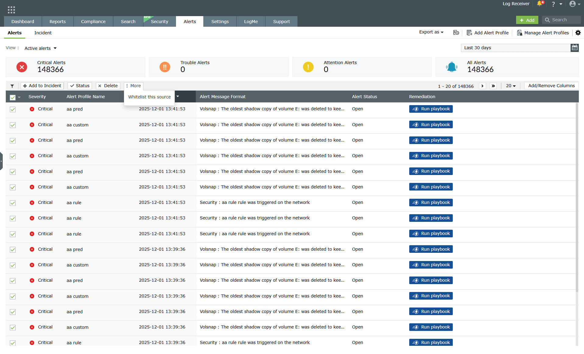 View Log Alerts