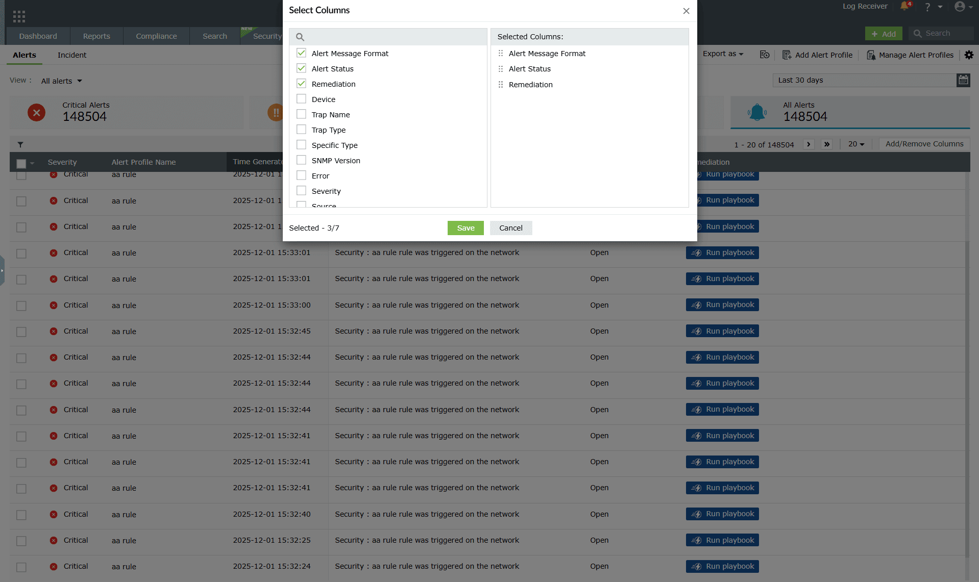 View Log Alerts