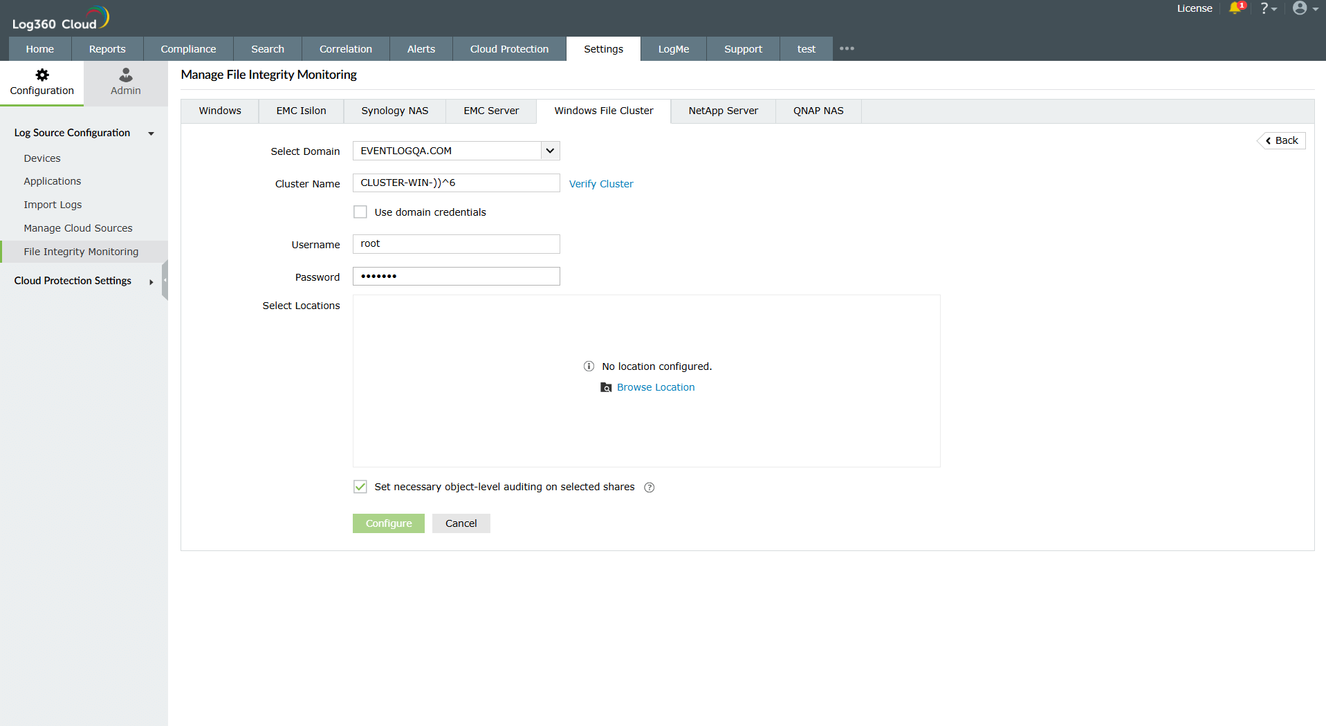 Configuring Windows File Cluster in Log360 Cloud
