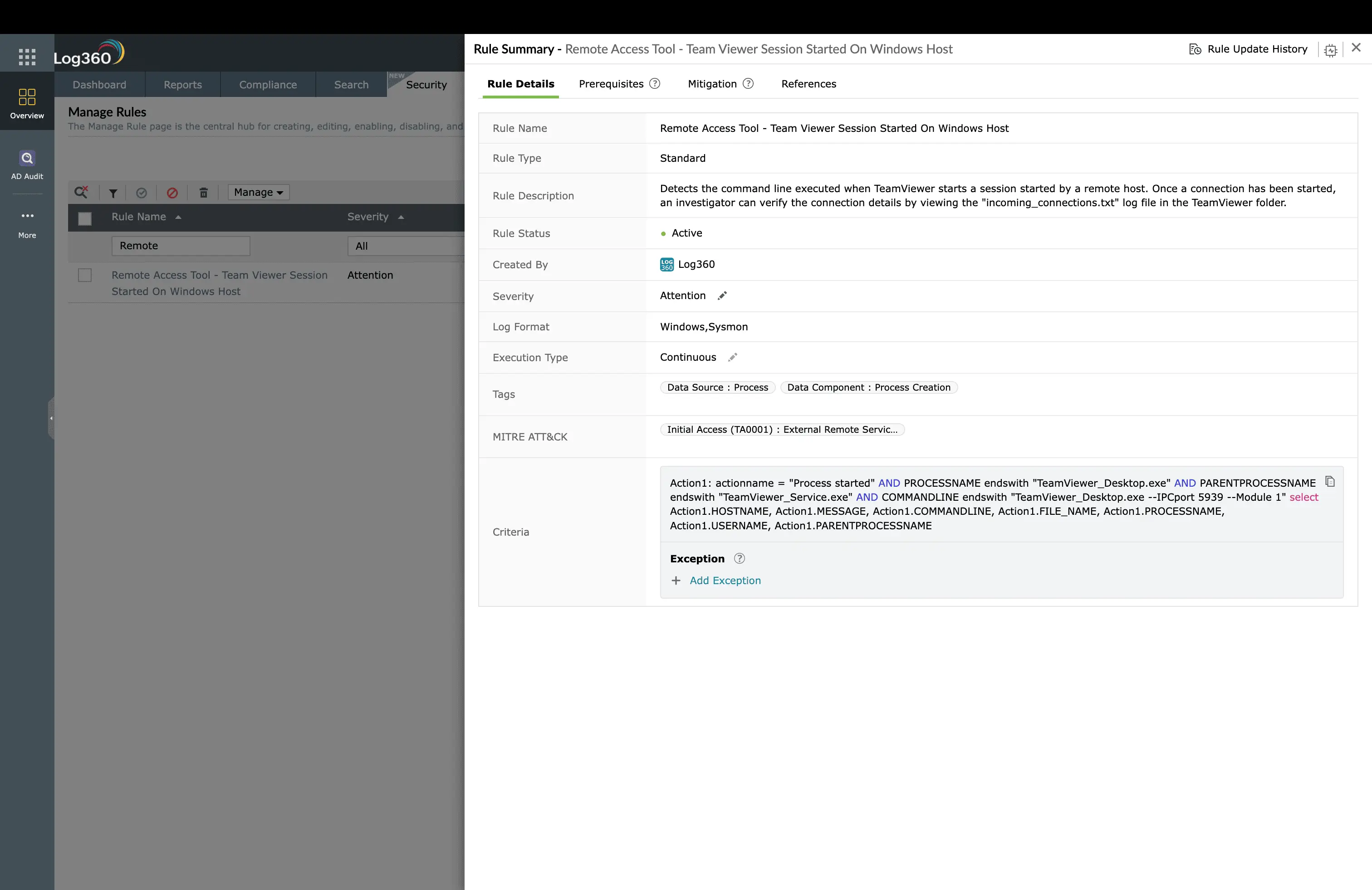 Rule-based detection: Remote access tools
