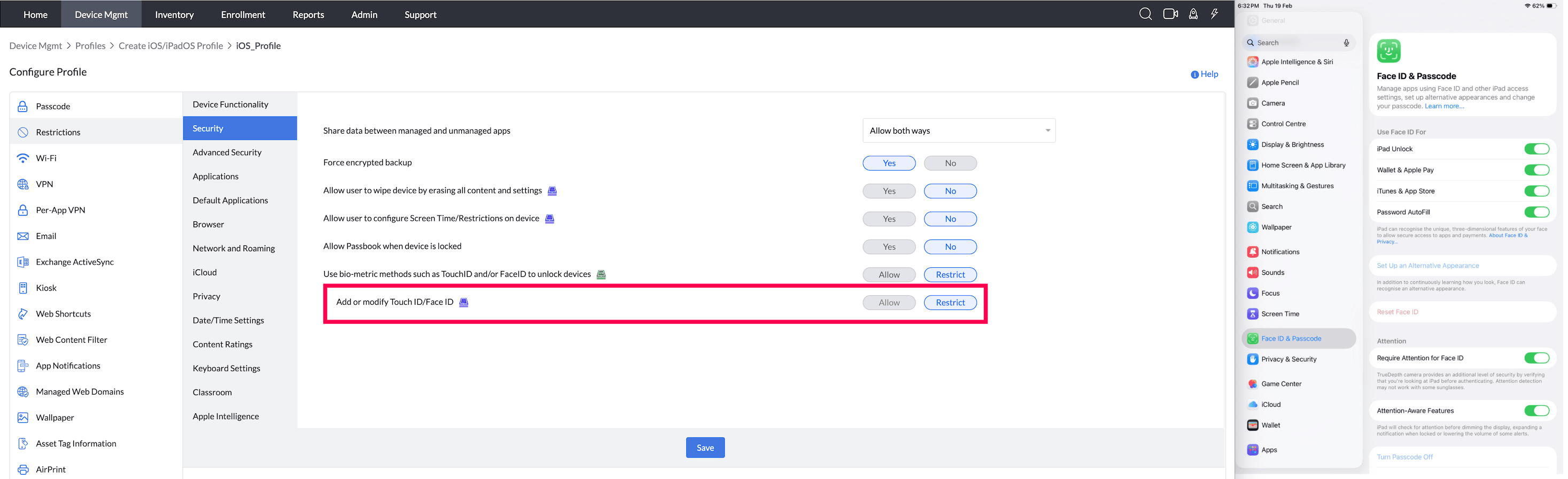 Allow user to add or modify TouchID/FaceID