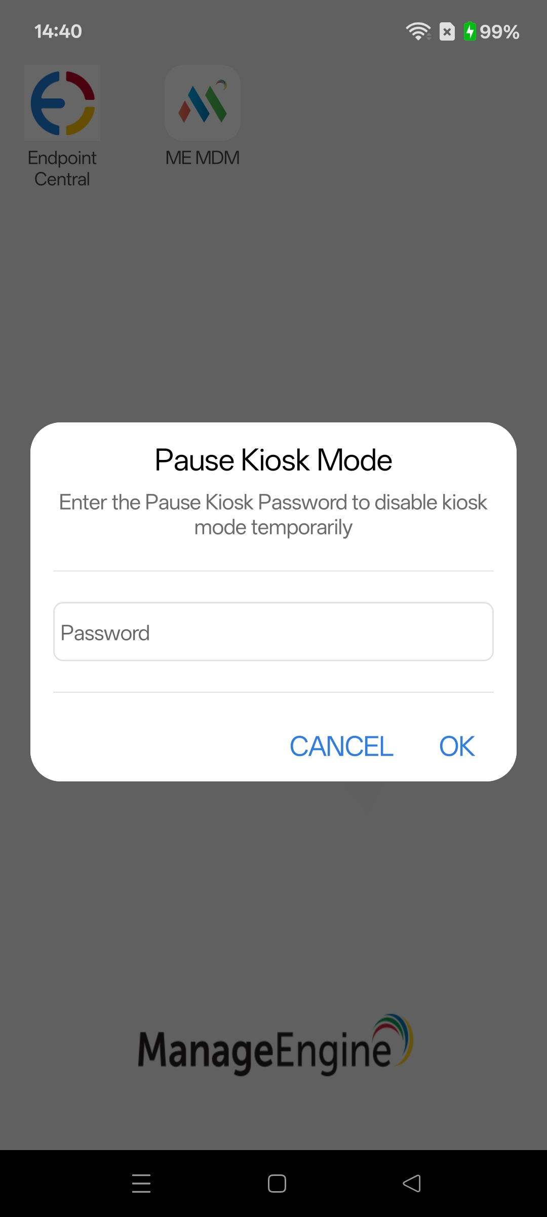 Using password to pause or temporarily exit out of MDM Kiosk mode on Android