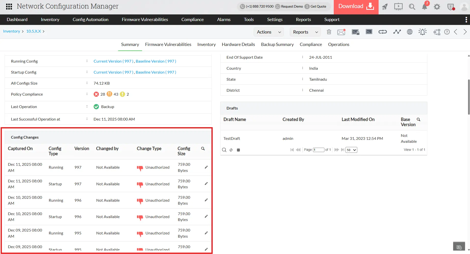 Configuration change management - ManageEngine Network Configuration Manager