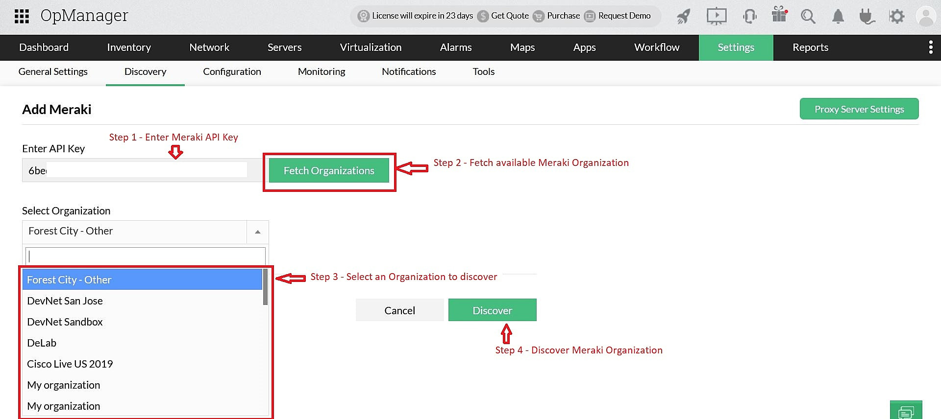 Add Meraki organization