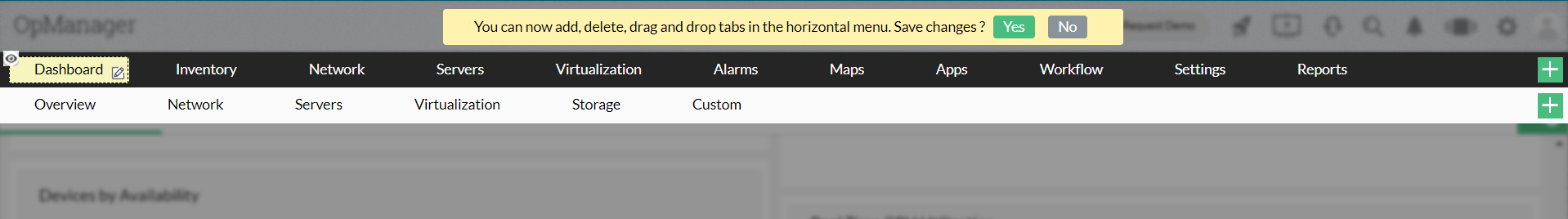 Menu tab customization in OpManager: Add a menu / submenu tabs (with URL  / Embed URL in it)