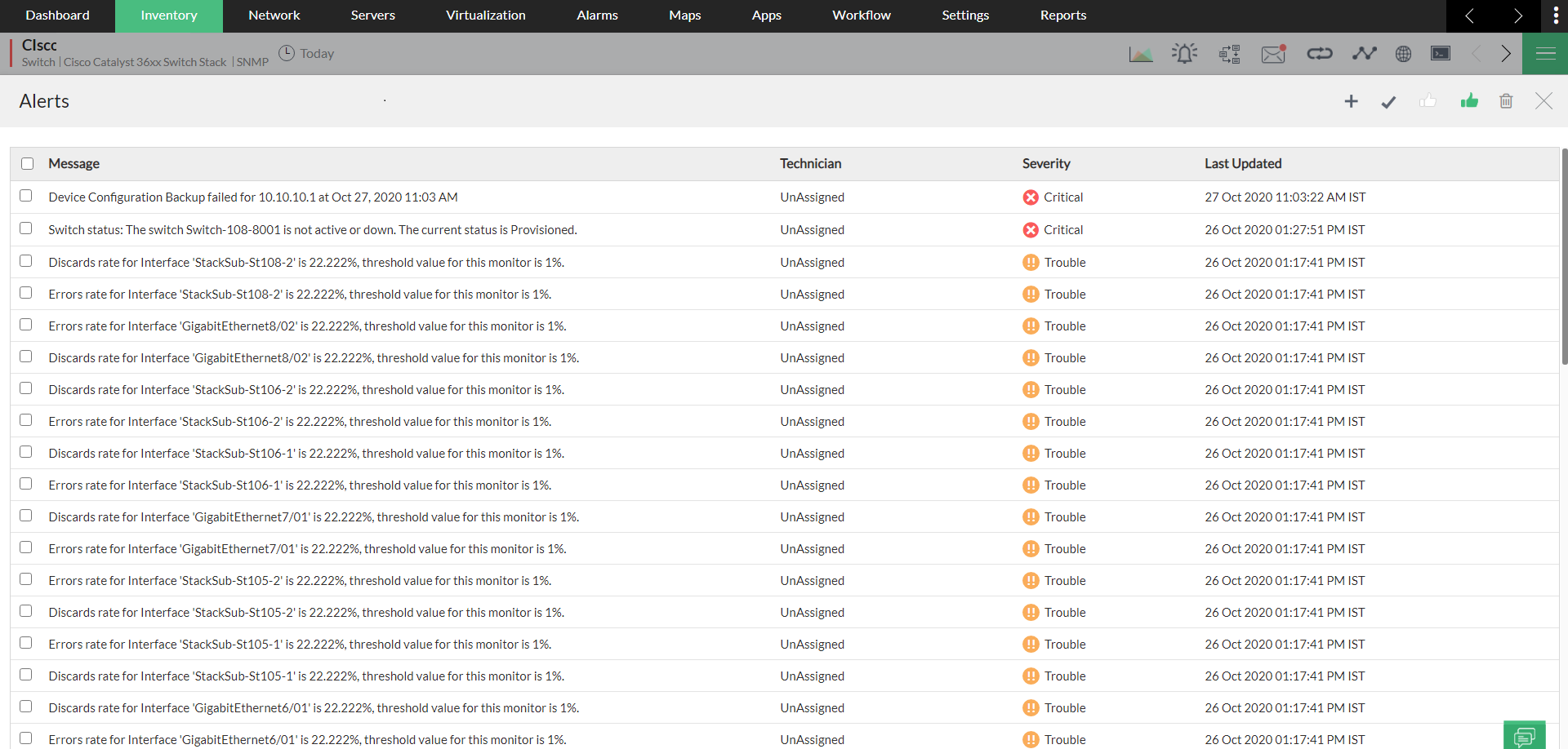 stack-switch-alerts Switch stack monitoring in OpManager: Stack switch alerts