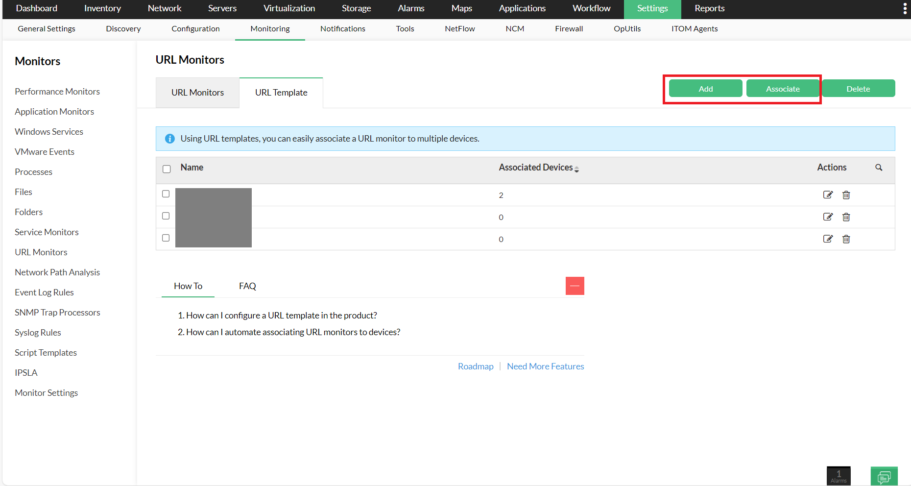 Configuring URL template in OpManager