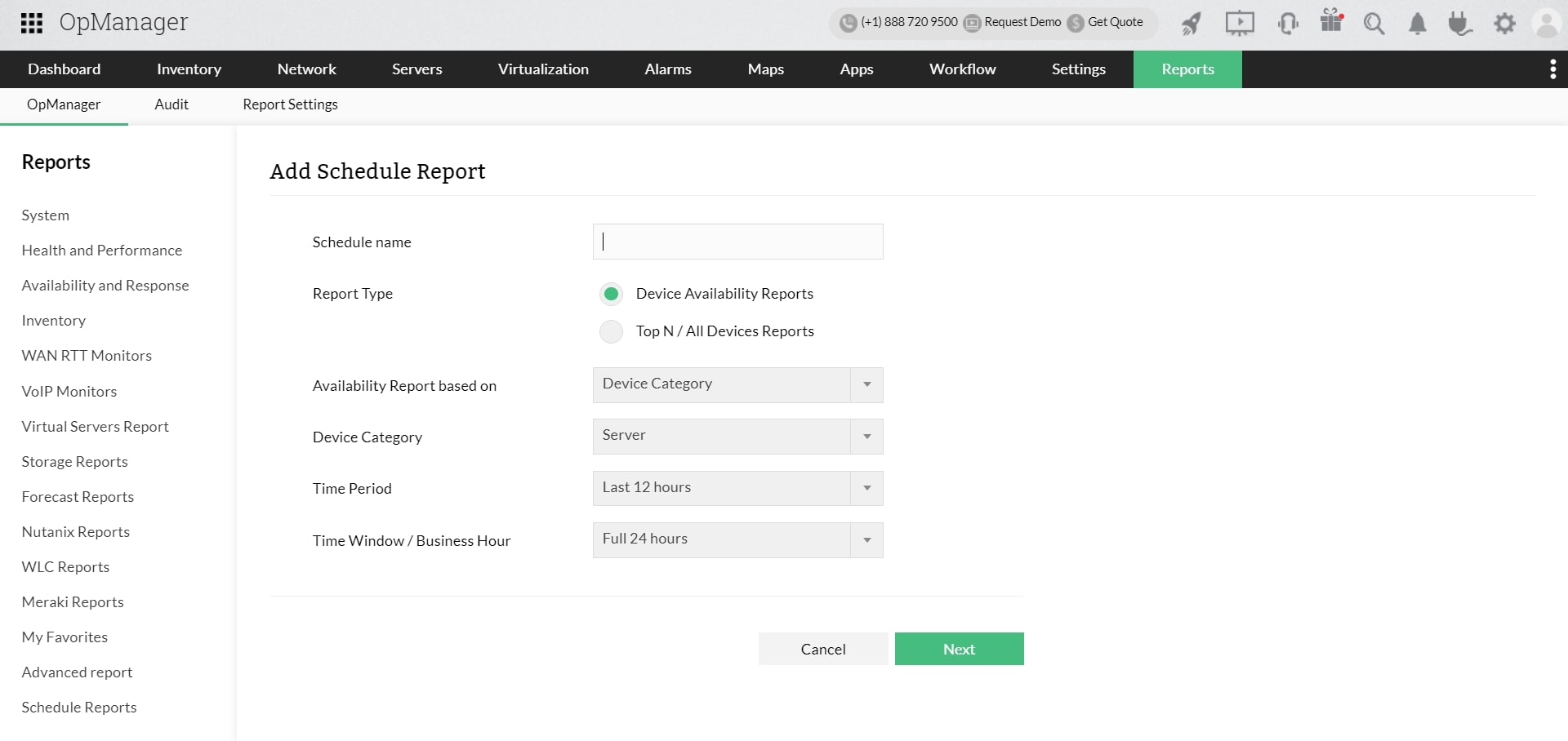 Reports in OpManager: Add schedule report credentials