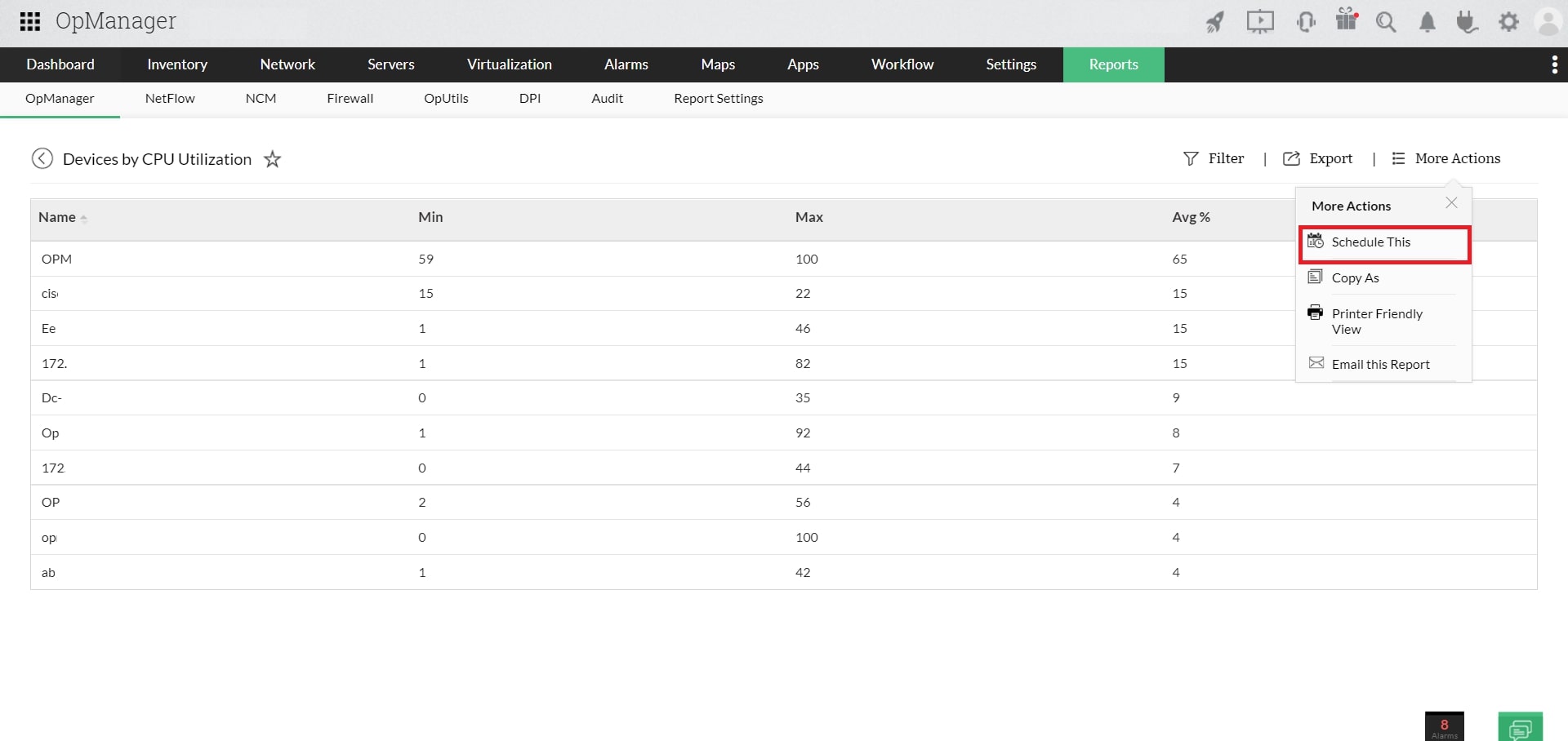 Reports in OpManager: Scheduling report
