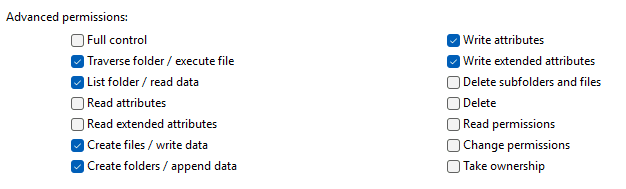 Advanced permissions for an auditing entry