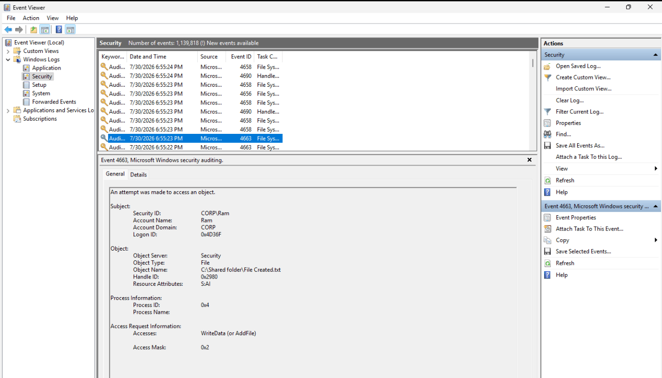 EventIDs 4663 in Event Viewer