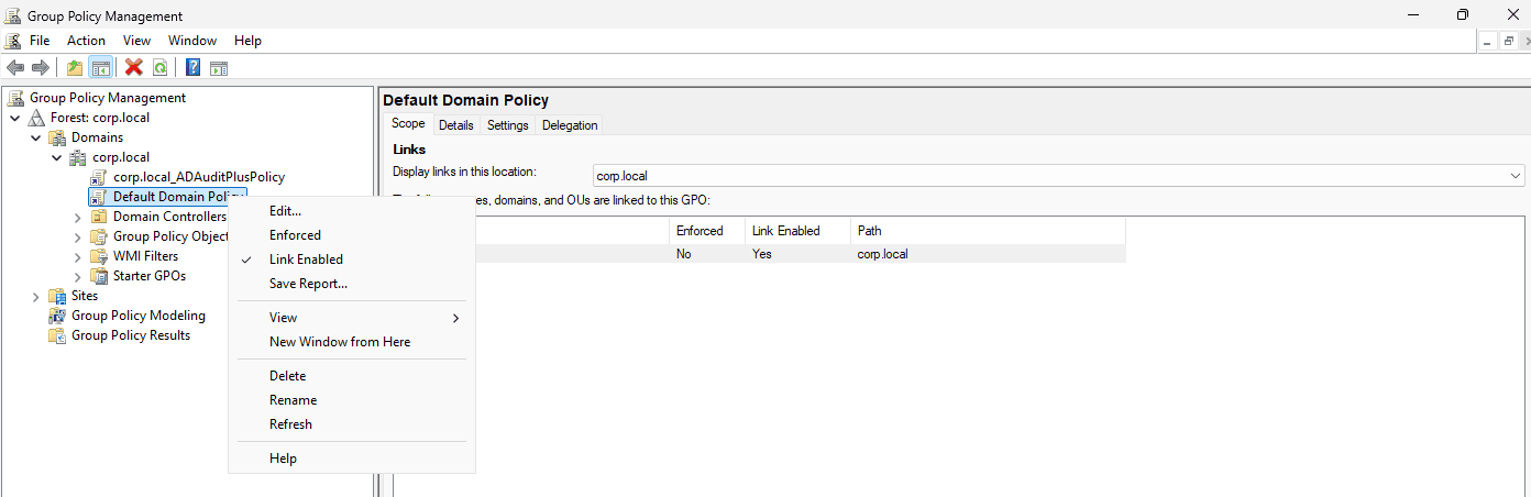 Default Domain Policy in GPMC
