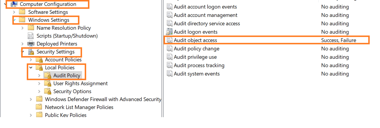 Audit Object access policy in GPO's
