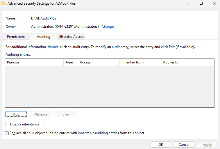 Adding a new SACL entry