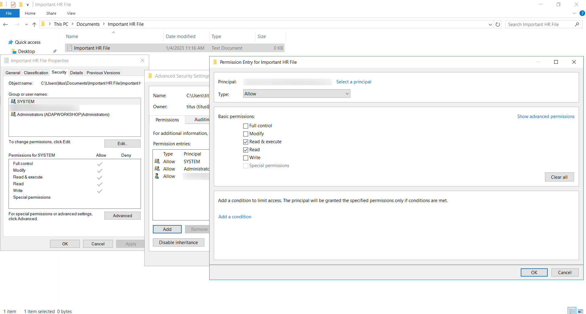 How to assign permissions to a security group