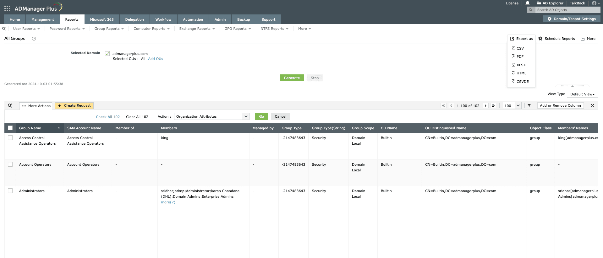 How to export the All Groups report in ADManager Plus