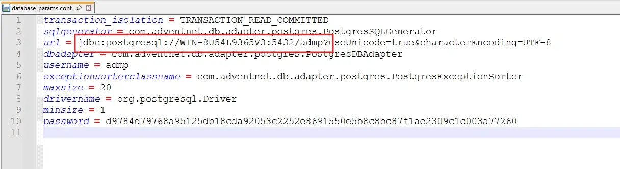 showing PostgreSQL JDBC connection URL.