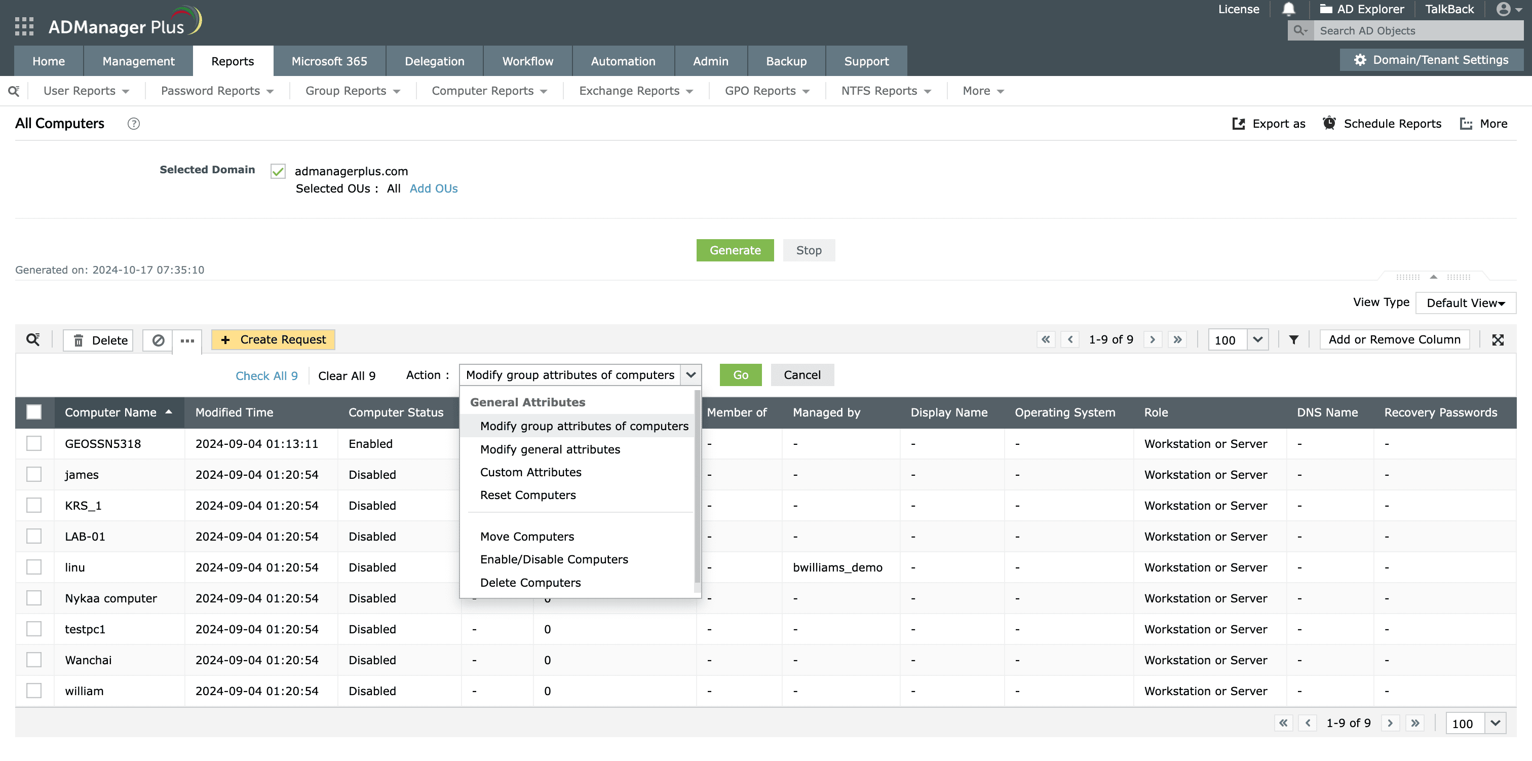 How to view All Computers report in ADManager Plus