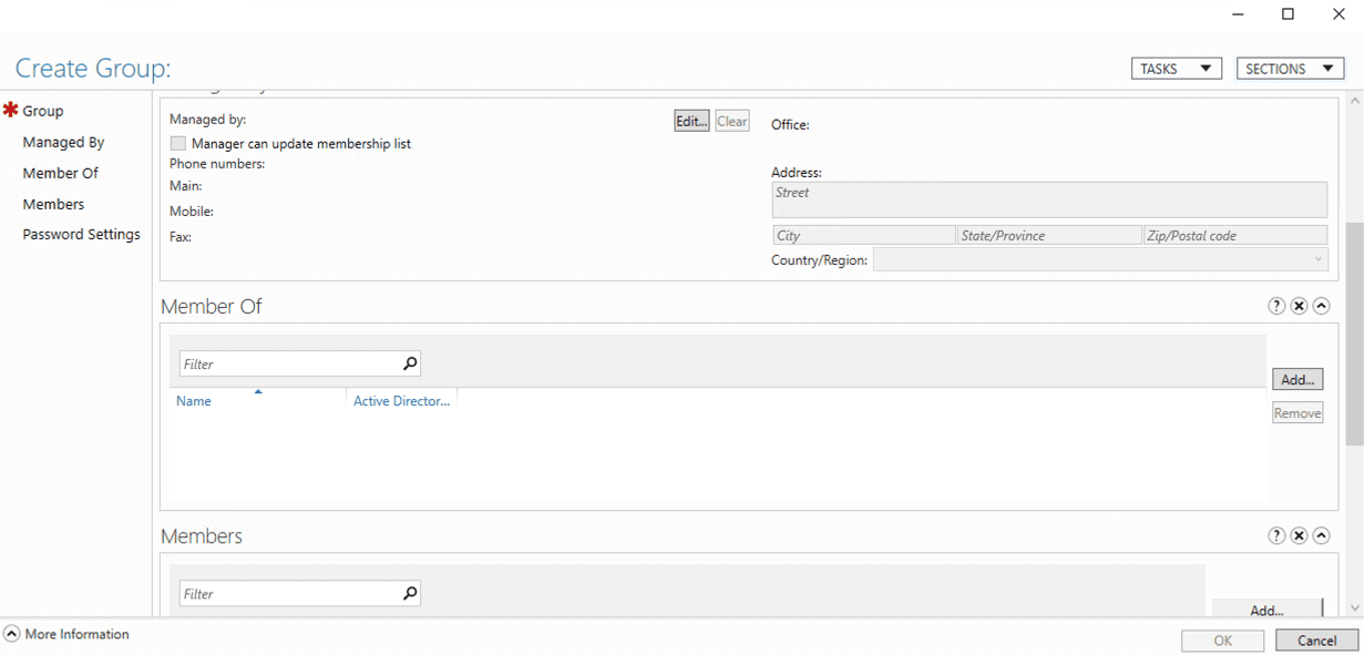 Creating a new group in Active Directory Administrative Center