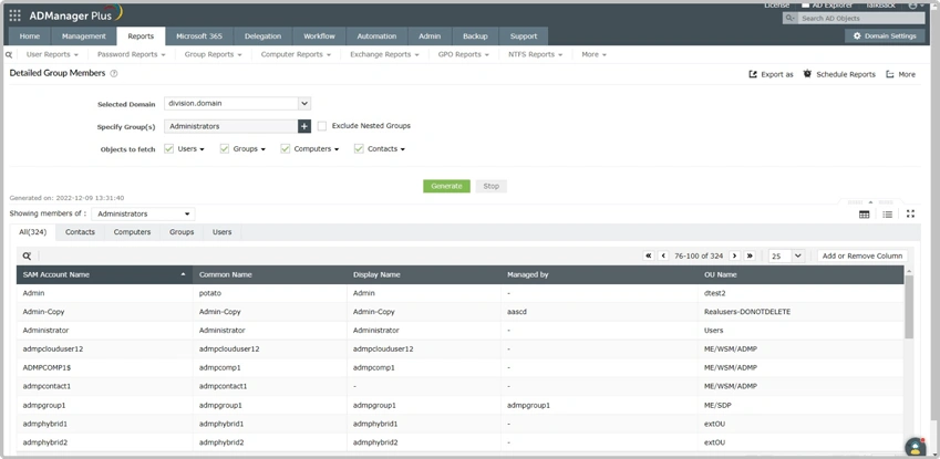 Active Directory group members report