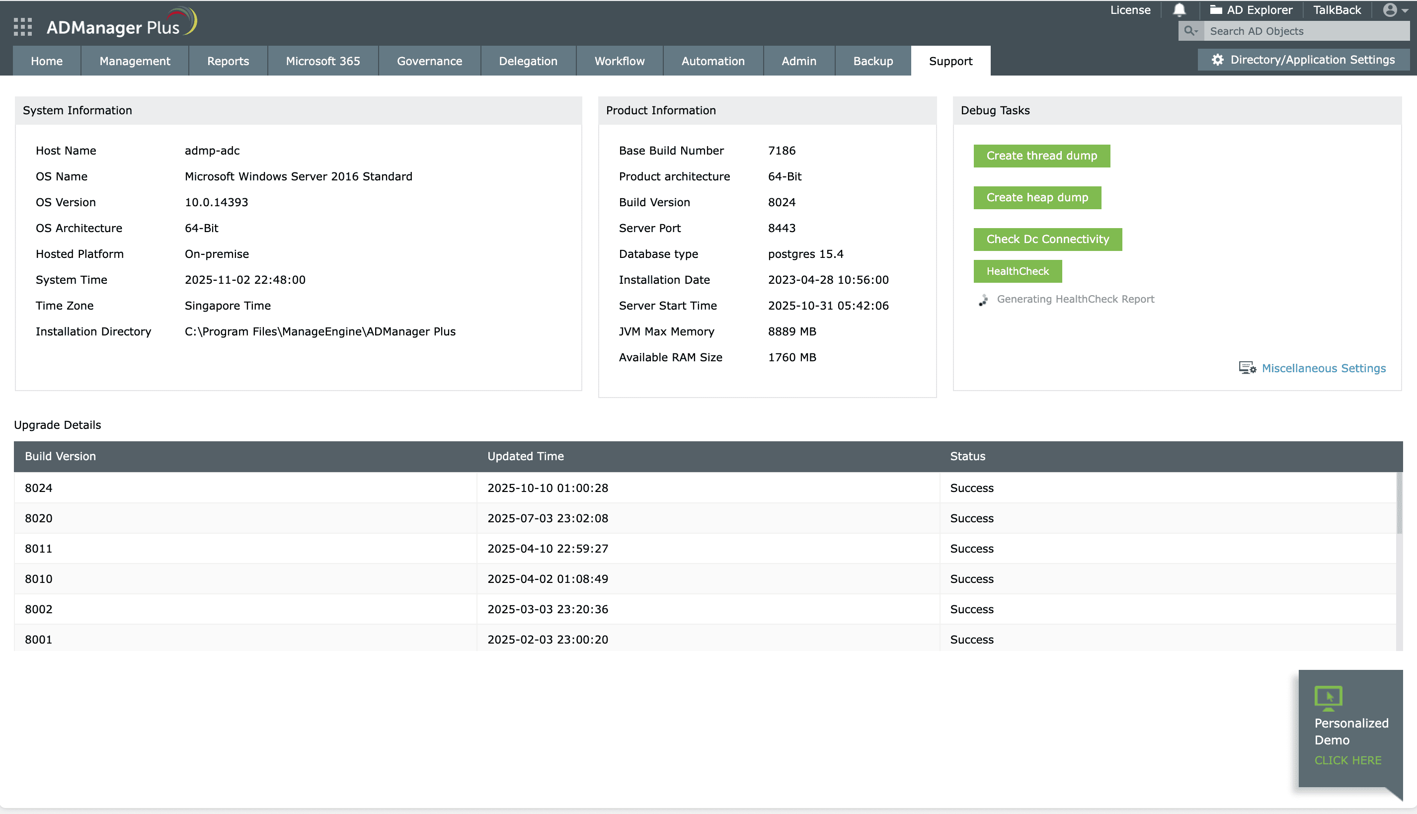 ADManager Plus Health Check report