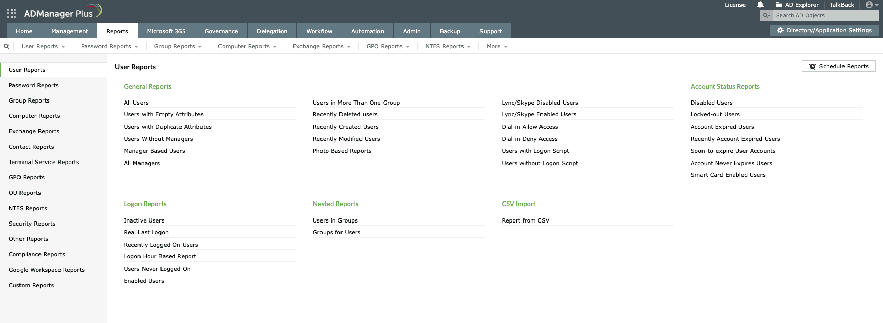Active Directory logon reports in ADManager Plus