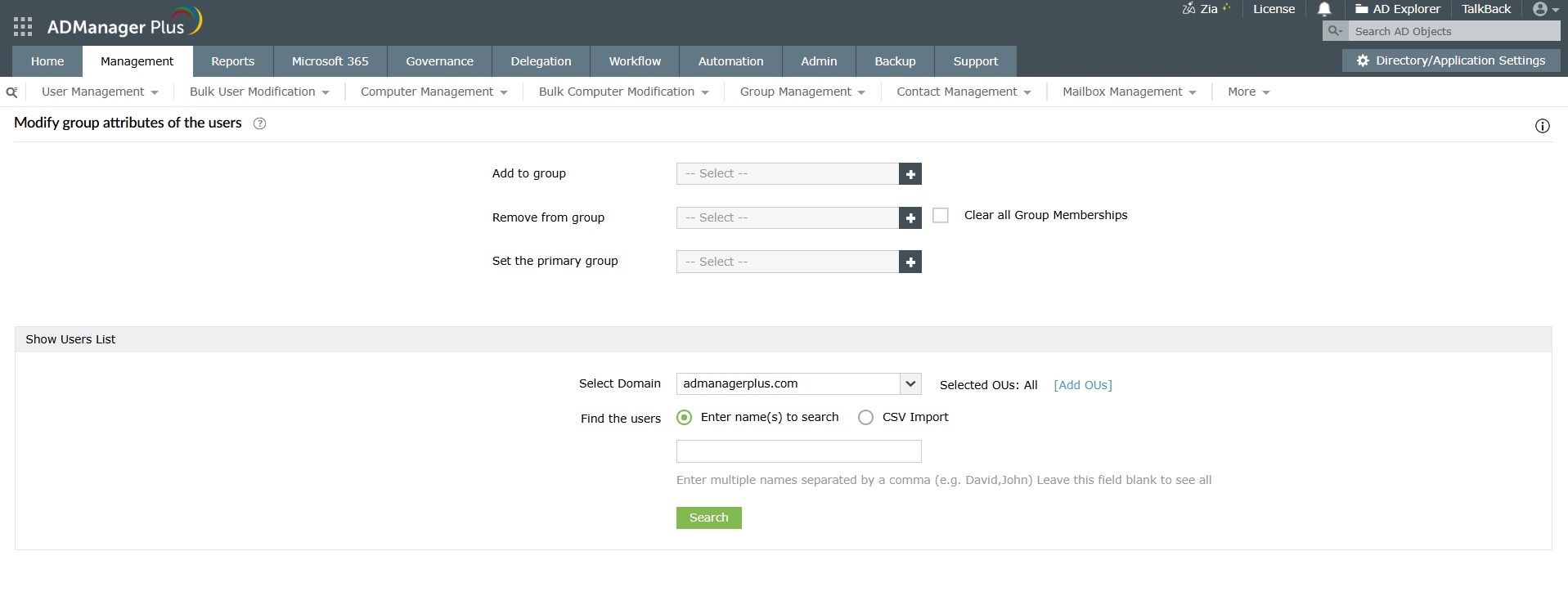 How to modify group attributes of users in Active Directory using ADManager Plus