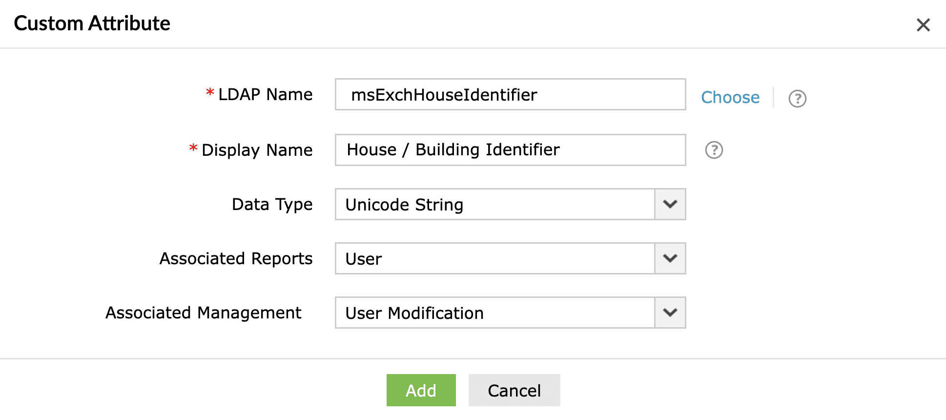 Adding msExchHouseIdentifier as a custom attribute in ADManager Plus.