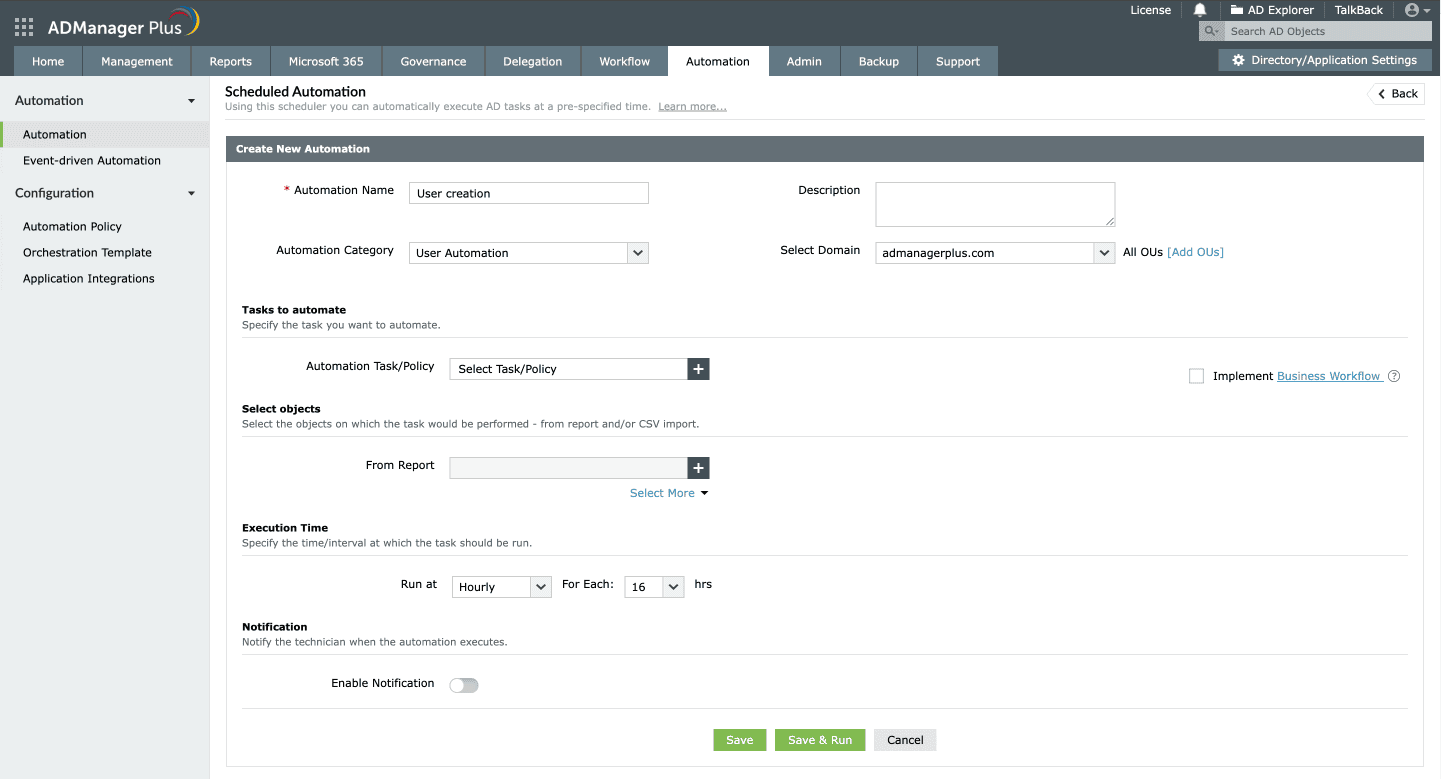Scheduling an automation in ADManager Plus
