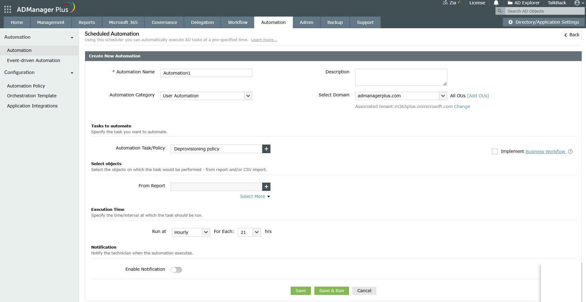 Automate deprovisioning policies in Active Directory using ADManager Plus
