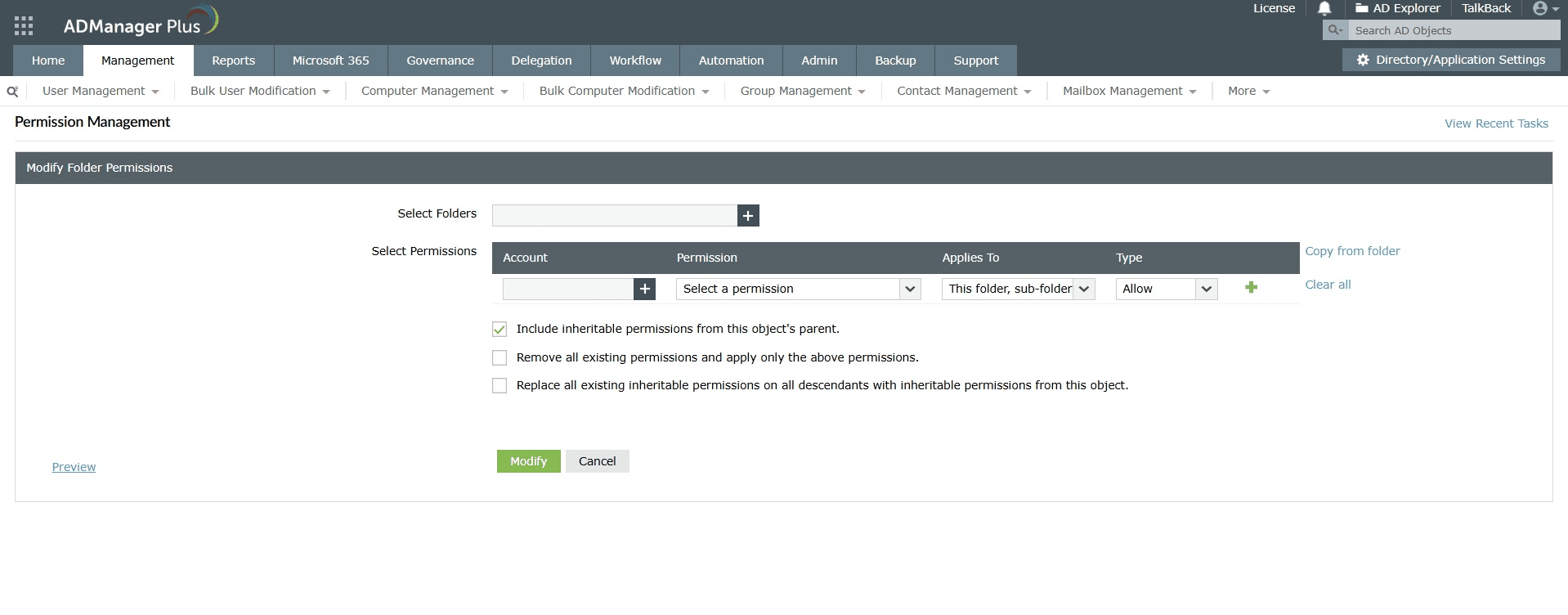  How to manage NTFS permissions in Active Directory using ADManager Plus