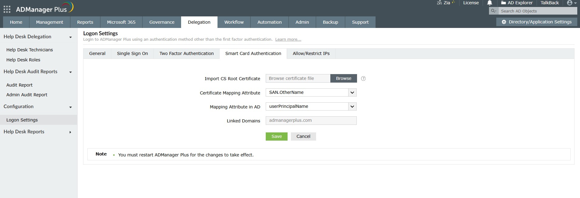 How to configure smart card authentication for ADManager Plus