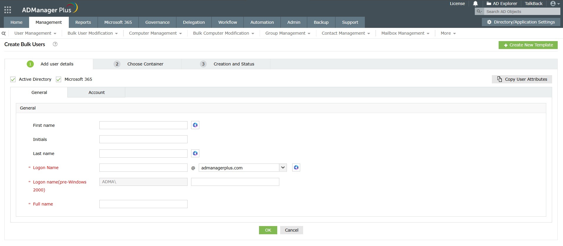 How to create bulk users in Microsoft 365 through CSV import using ADManager Plus