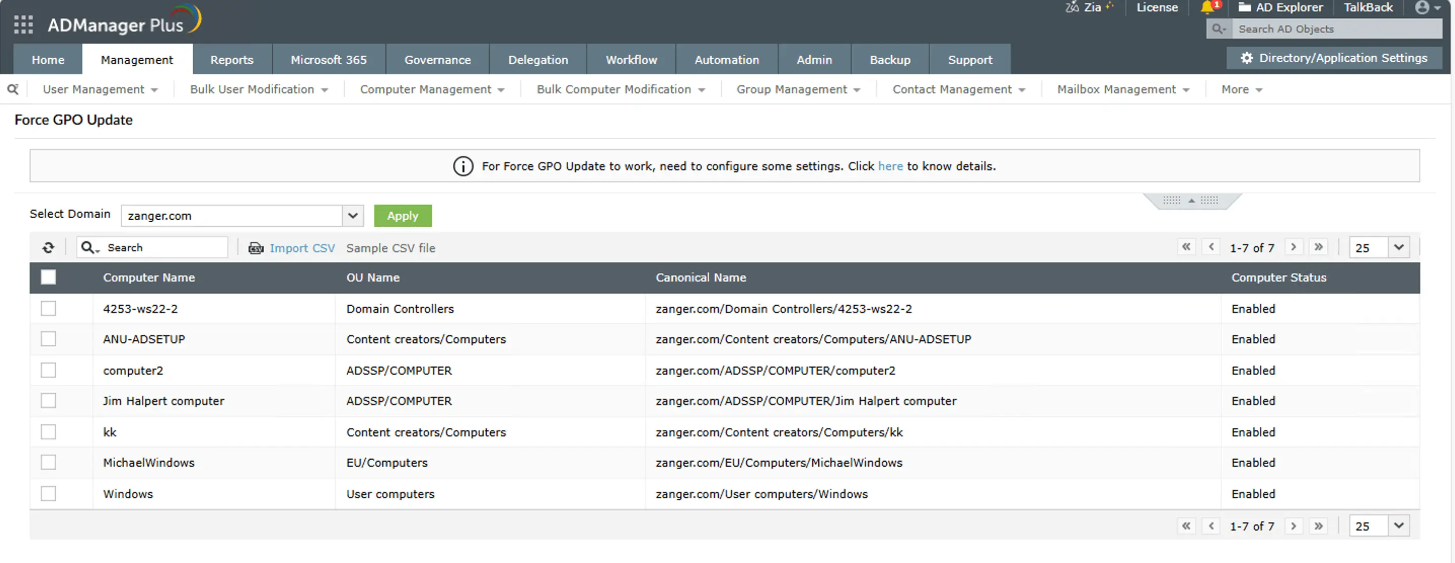 Force update GPOs in an instant using ADManager Plus