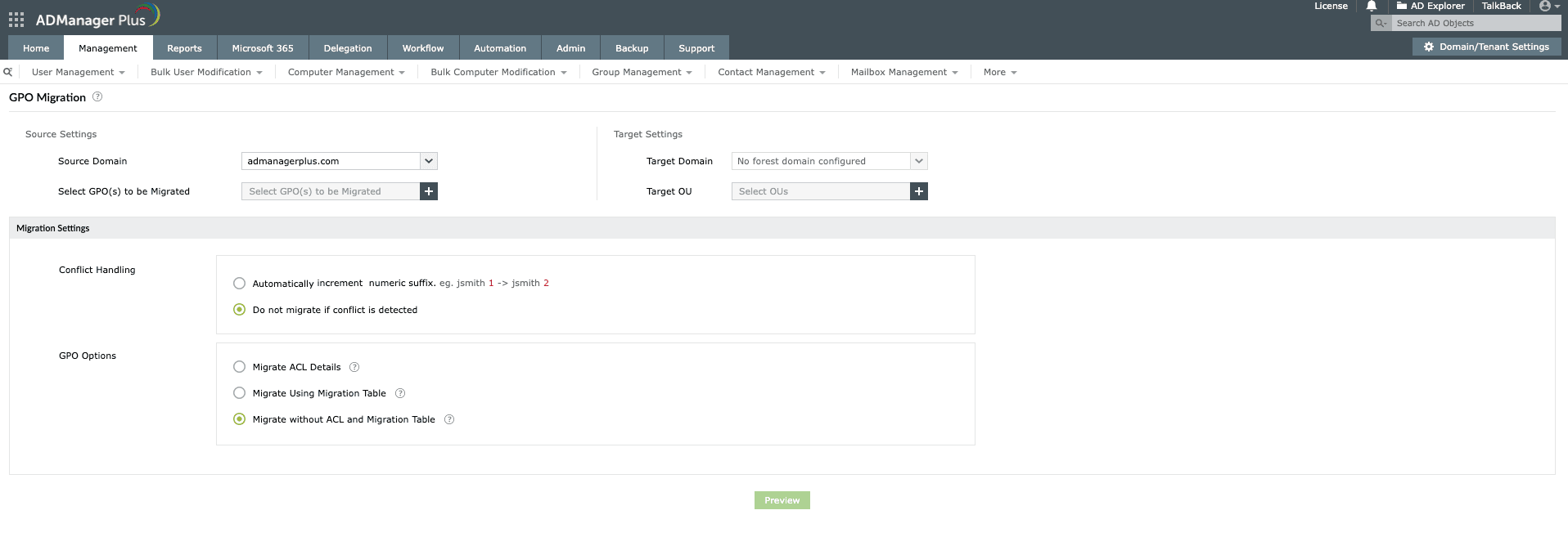 How to migrate GPOs using ADManager Plus