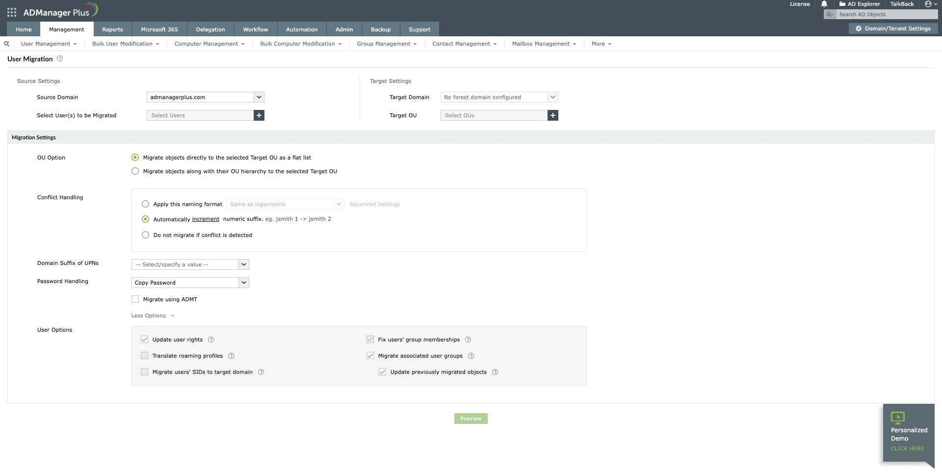 How to migrate users using ADManager Plus