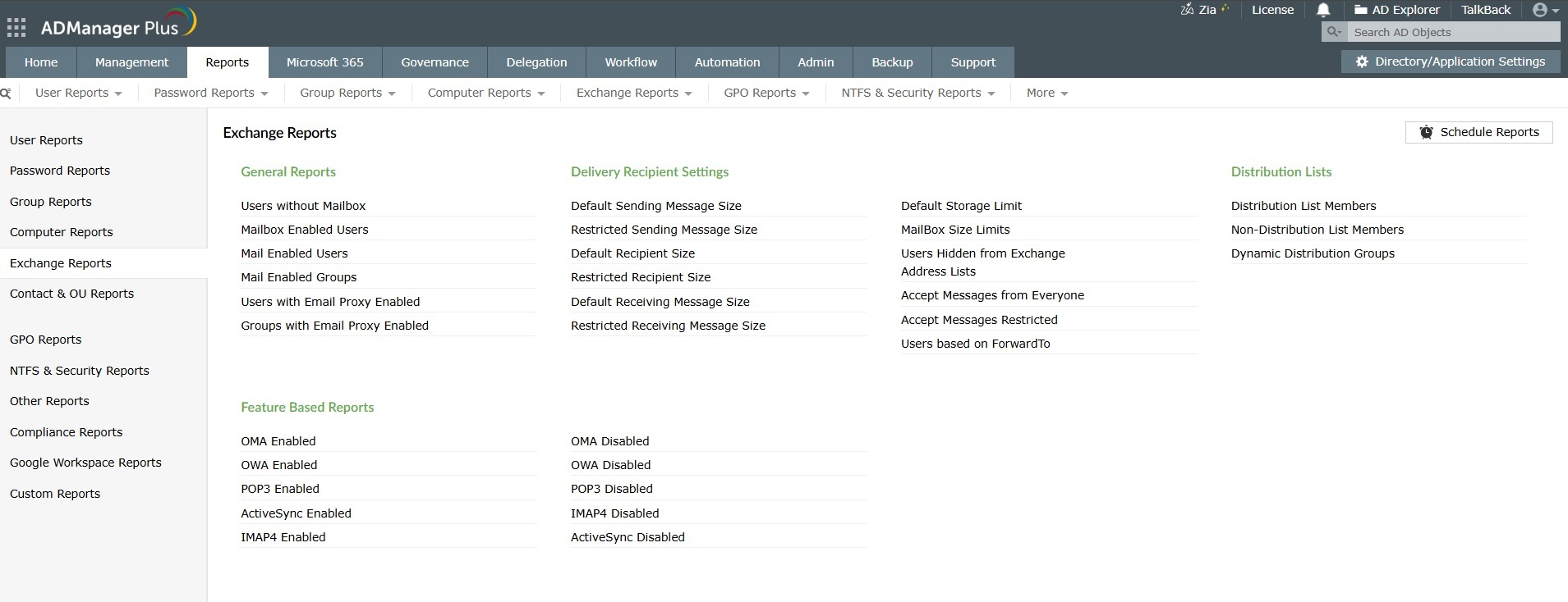How to get Microsoft Exchange reports using ADManager Plus