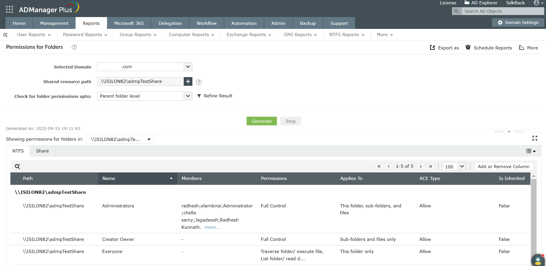 Generate reports on permissions and access to file servers