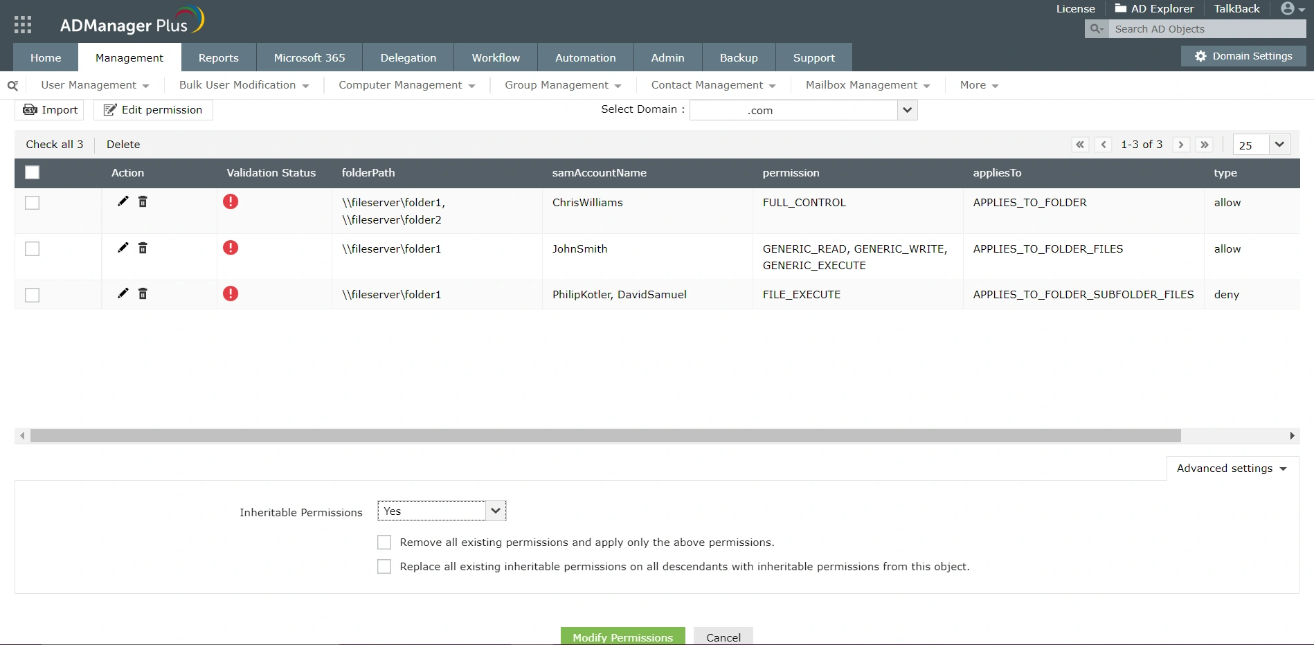 Manage access permissions in bulk
