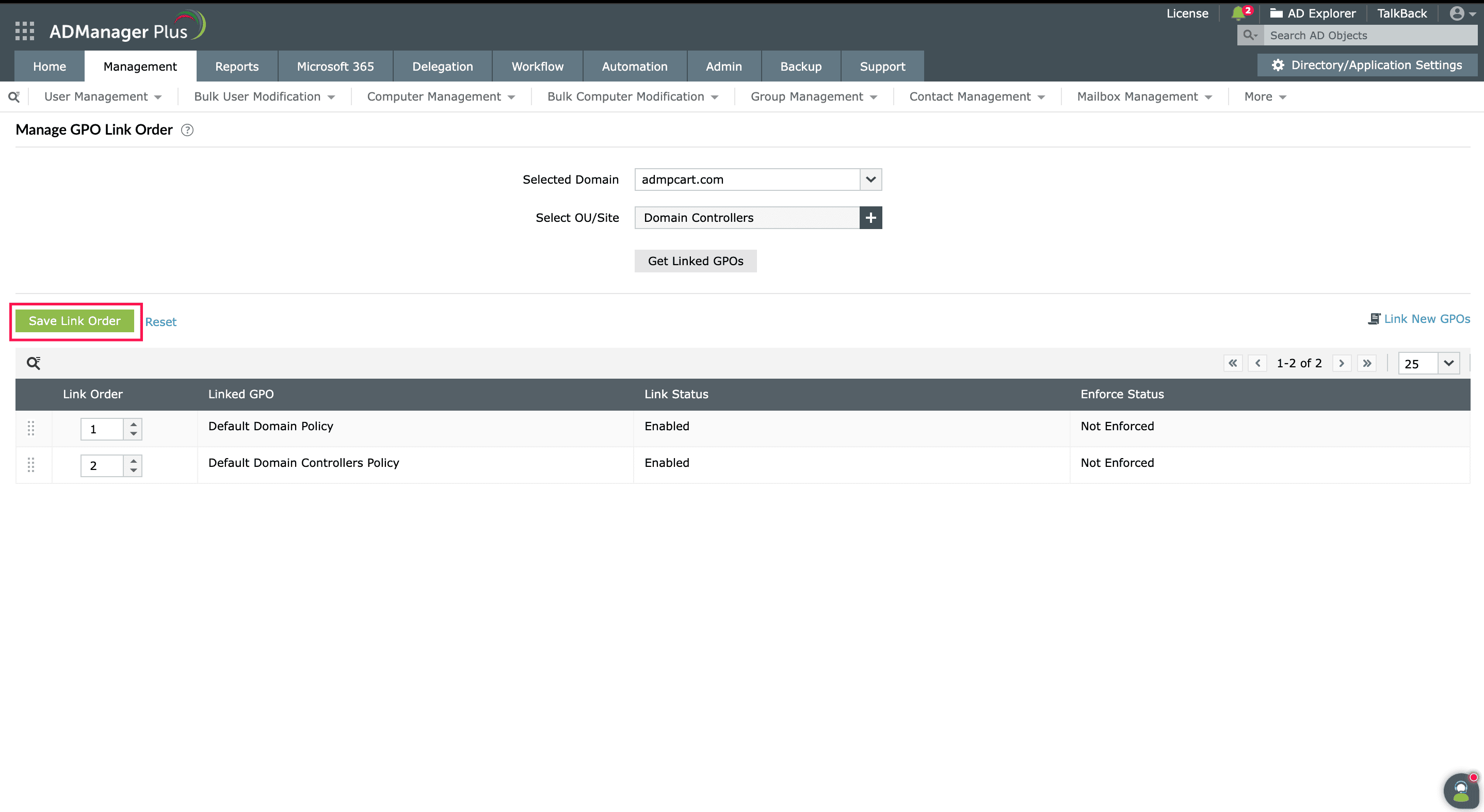 Update GPO link order