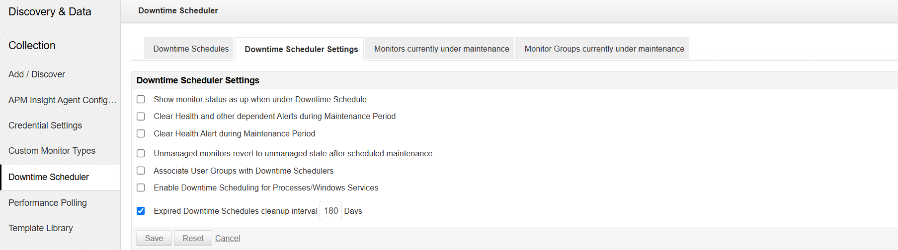Applications Manager Downtime Scheduler Settings: Configuring downtime scheduler settings