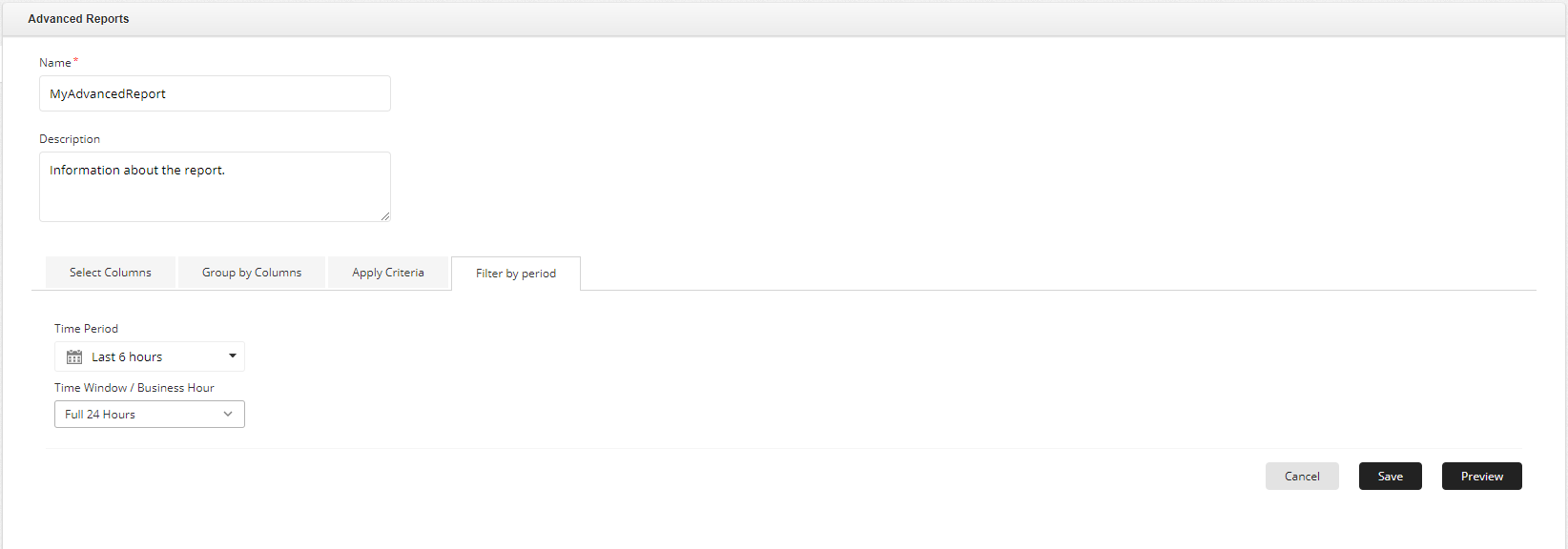 Applications Manager Advanced Report: Filtering by time period and time window