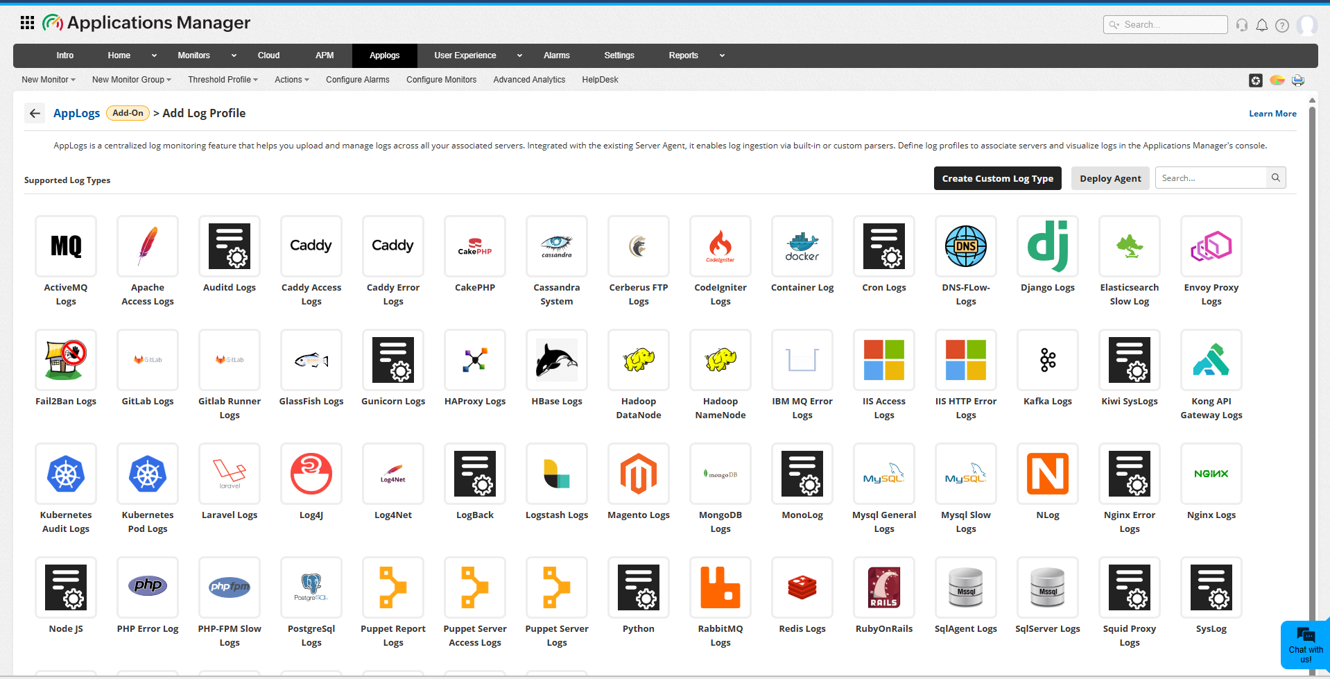 AppLogs Supported Log Types