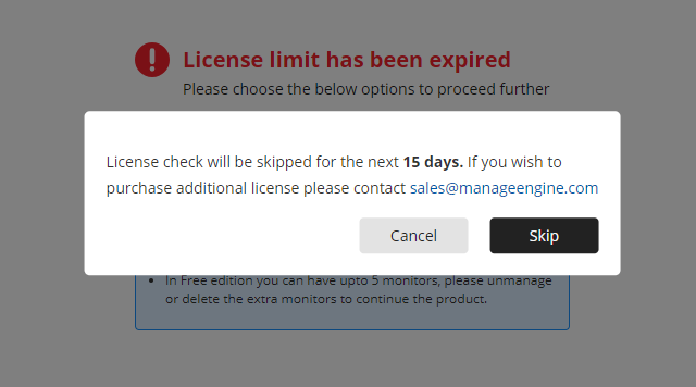 Applications Manager Licensing Evaluation extension: Skipping license checks